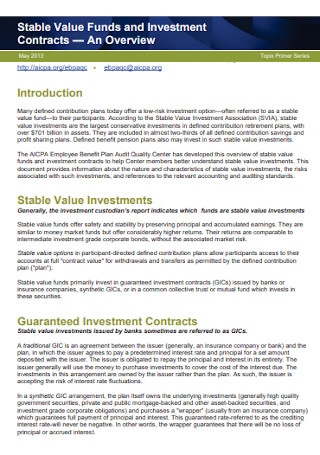 Stable Value Funds and Investment Contract