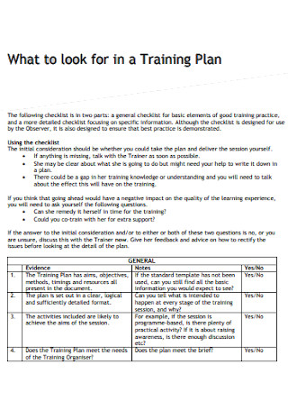 Standard Training Plan Template