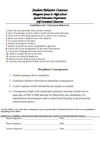 Student Behavior Contract Example