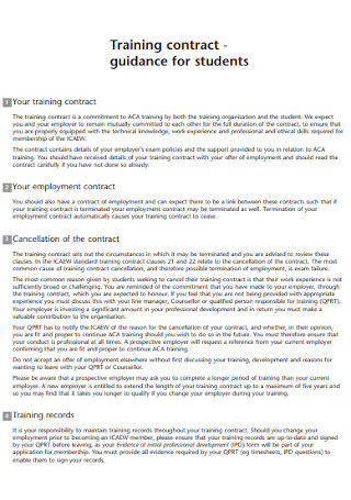 Student Training Contract Template