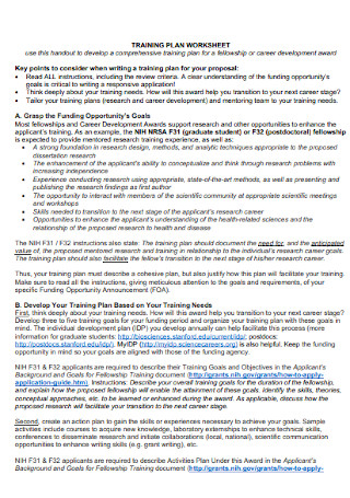 Training Plan Worksheet Template