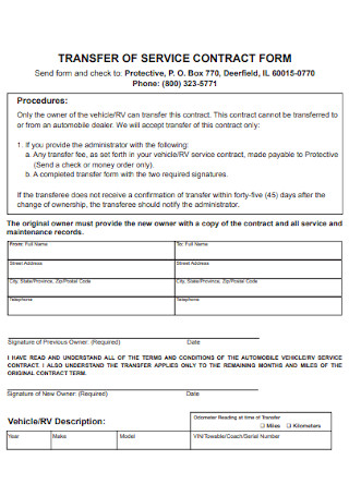 Transfer of Service Contract Form