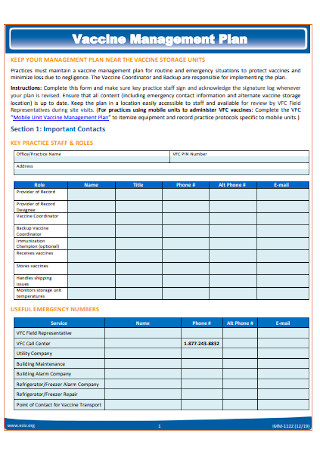 Vaccine Management Plan 