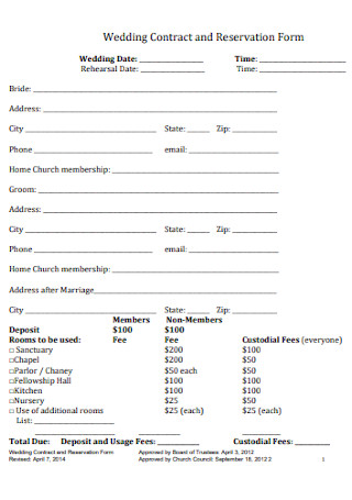 Wedding Contract and Reservation Form 