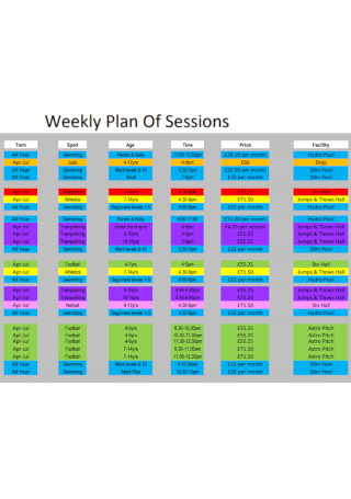 Weekly Plan Of Sessions