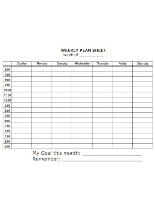 Weekly Plan Sheet Template