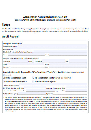 Accreditation Audit Checklist