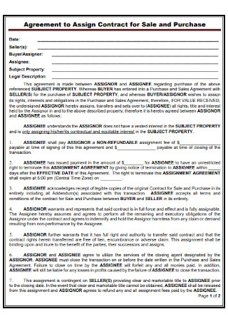 Agreement to Assign Contract for Sale 