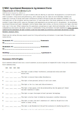 Apartment Roommate Agreement Form