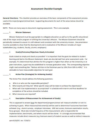 Assessment Checklist Example