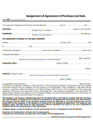 Assignment of Agreement of Purchase