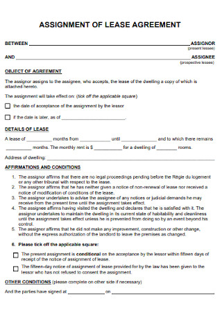 Assignment of Lease Agreement