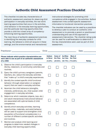 Authentic Child Assessment Practices Checklist