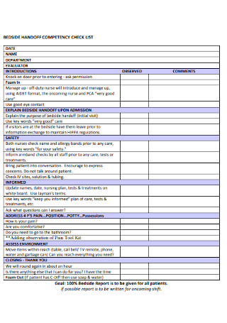 Bedside Handoff Competency Checklist