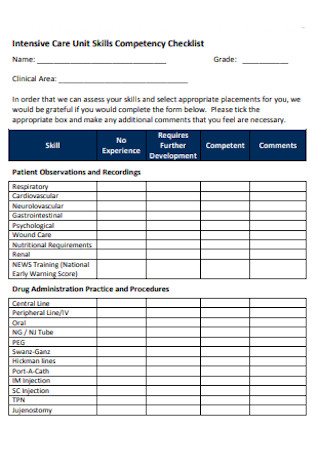 Care Skills Competency Checklist