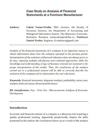 Case Study of Financial Statement Analysis
