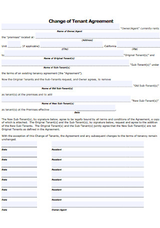 Change of Tenant Agreement Template