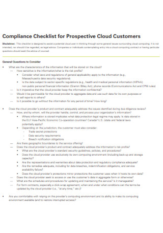 Compliance Checklist for Customers