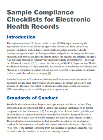 Compliance Checklists for Health Records