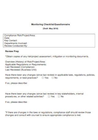 Compliance Monitoring Checklist