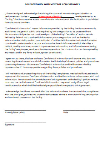 Confidentiality Agreement for Non Employees