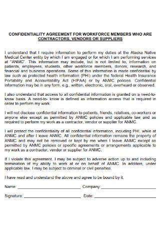 Confidentiality Agreement for Workforce Members