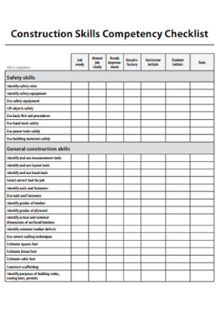 Construction Skills Competency Checklist