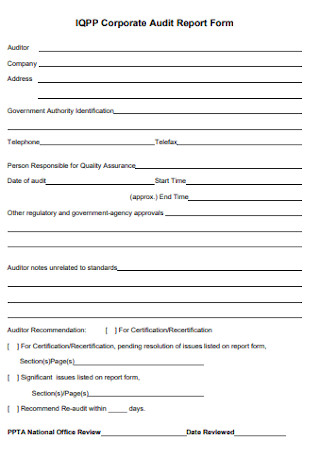 Corporate Audit Report Checklist and Form