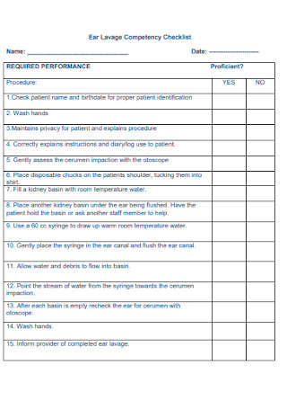 Ear Lavage Competency Checklist