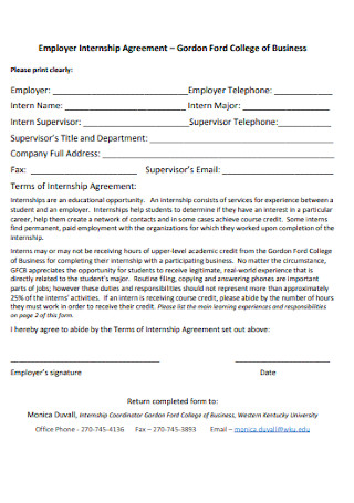 Employer Internship Agreement