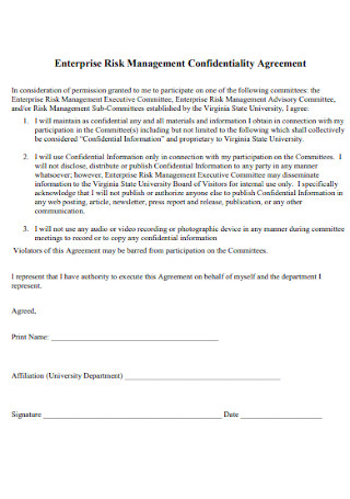 Enterprise Risk Management Confidentiality Agreement
