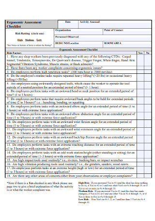 Ergonomic Assessment Checklist