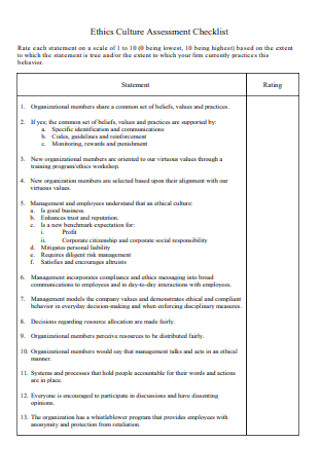 Ethics Culture Assessment Checklist
