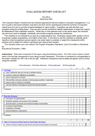 Evaluation Report Checklist
