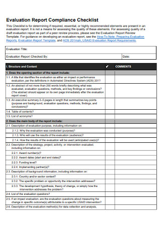 Evaluation Report Compliance Checklist