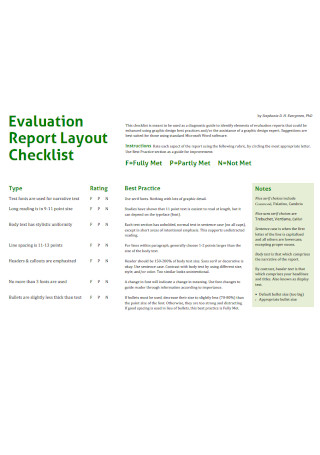 Evaluation Report Layout Checklist