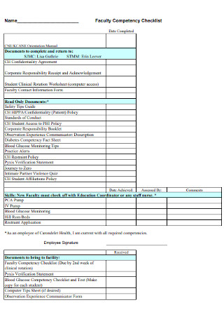 Faculty Competency Checklist