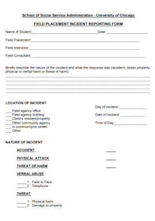 Field Placement Incident Report Form