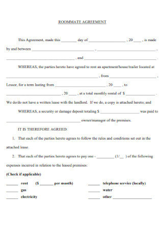 Formal Roommte Agreement Template