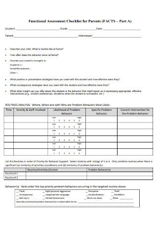 Functional Assessment Checklist for Parents