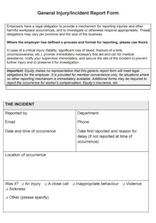 General Injury Incident Report Form