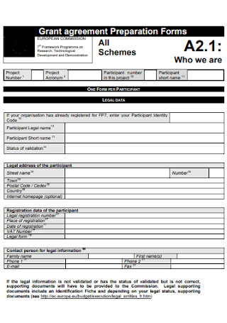 Grant Agreement Preparation Forms
