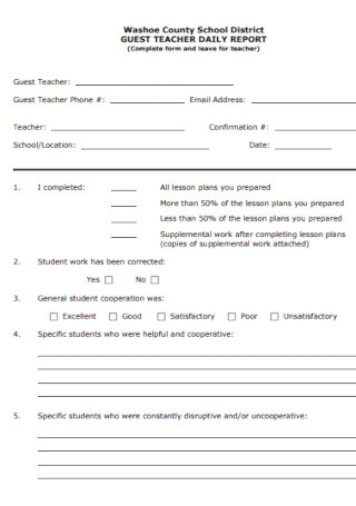 Guest Teacher Daily Report