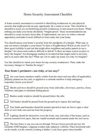 Home Security Assessment Checklist