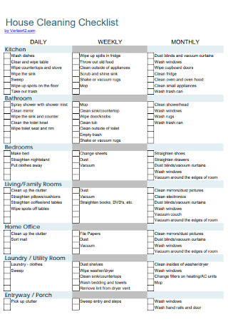Housing Cleaning Checklist
