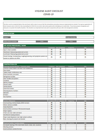 Hygiene Audit Checklist