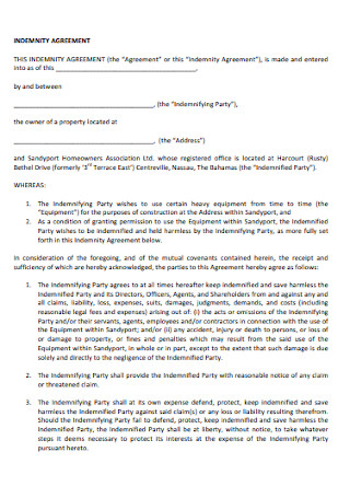 Indemnity Agreement Format