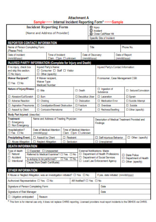 Internal Incident Reporting Form