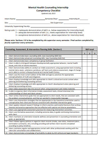 Internship Competency Checklist