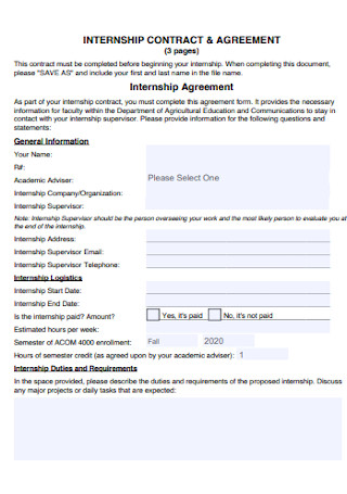 Internship Contract and Agreement